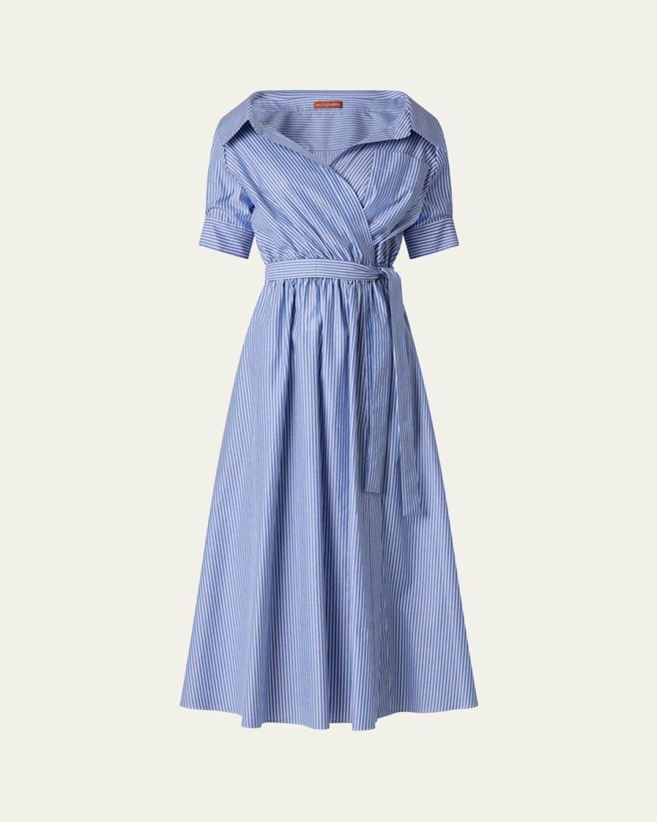 Lydia Stripe Poplin Midi Wrap Dress